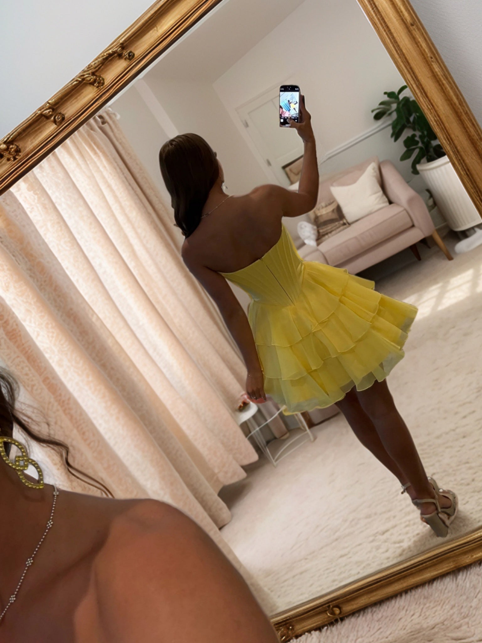 A-line Sweetheart Cascading Ruffles Short/Mini Satin Corset Dress