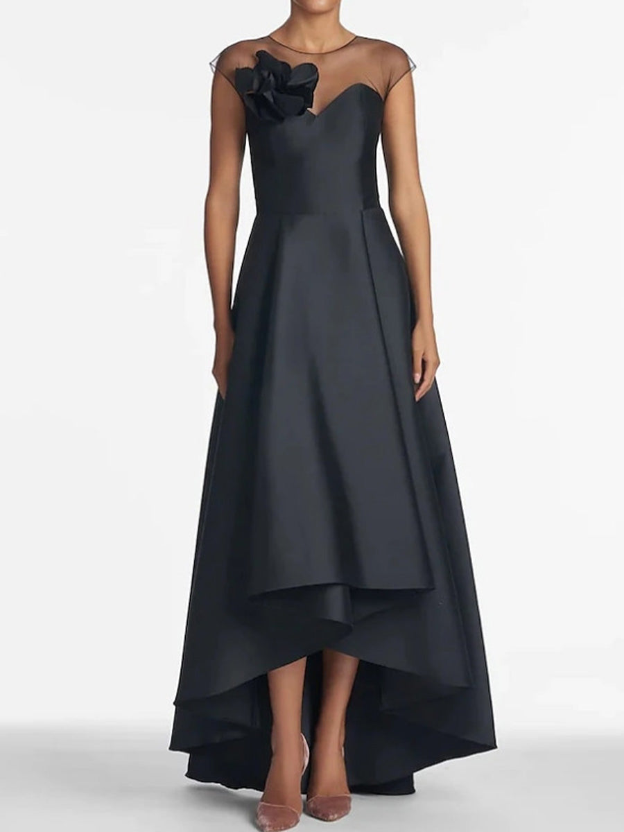 A-line Scoop Ruffles Asymmetrical Satin Mother of the Bride Dress