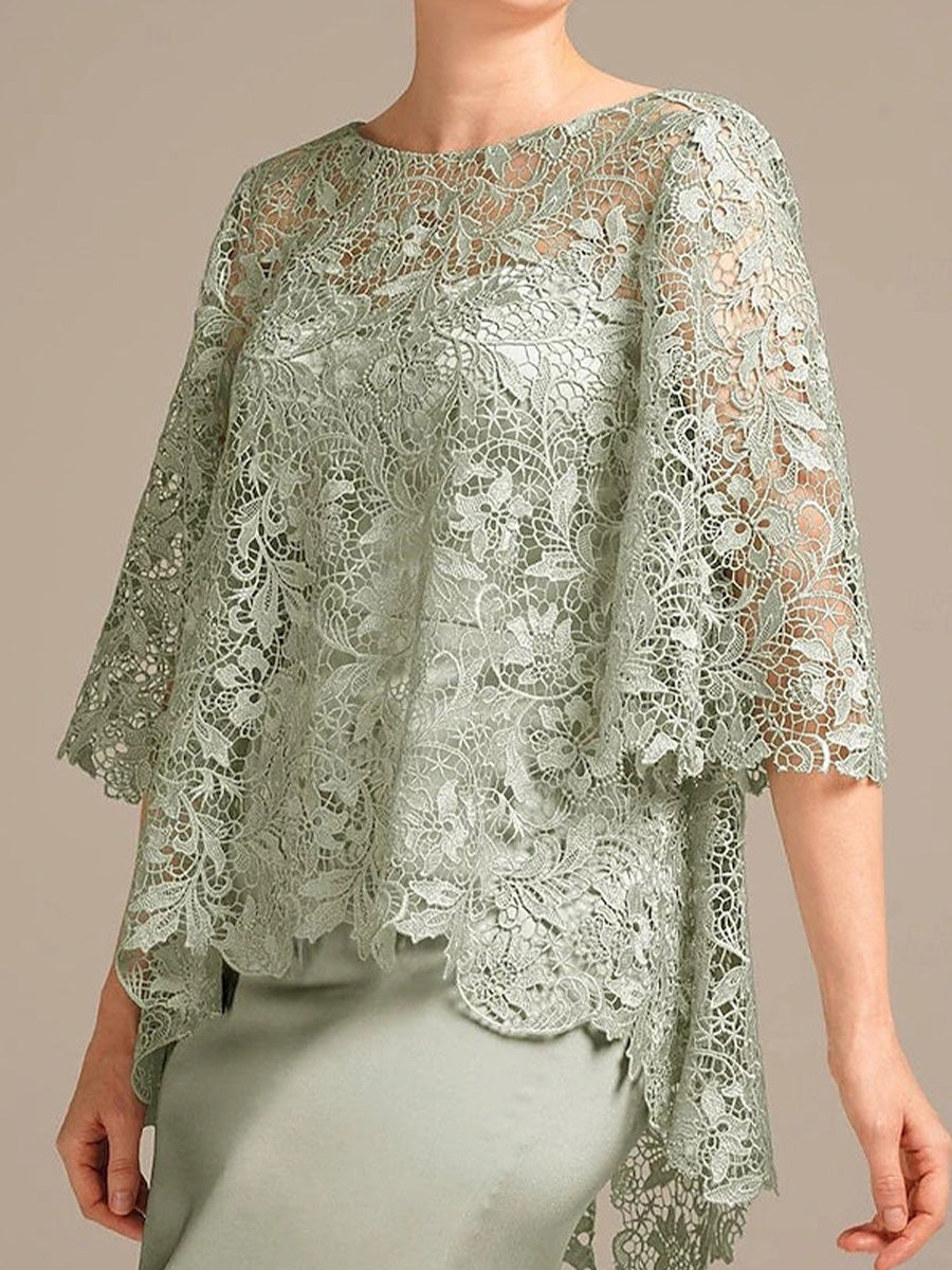 Sheath Bateau 3/4 Sleeves Appliques Lace Floor-Length Satin Chiffon Corset Mother of the Bride Dress