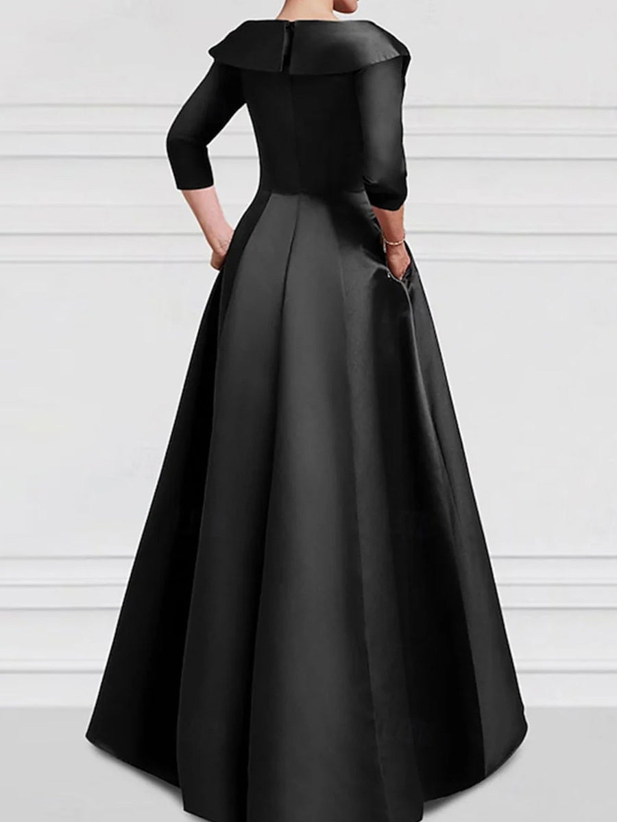 A-line V-neck 1/2 Sleeves Appliques Lace Asymmetrical Satin Corset Mother of the Bride Dress