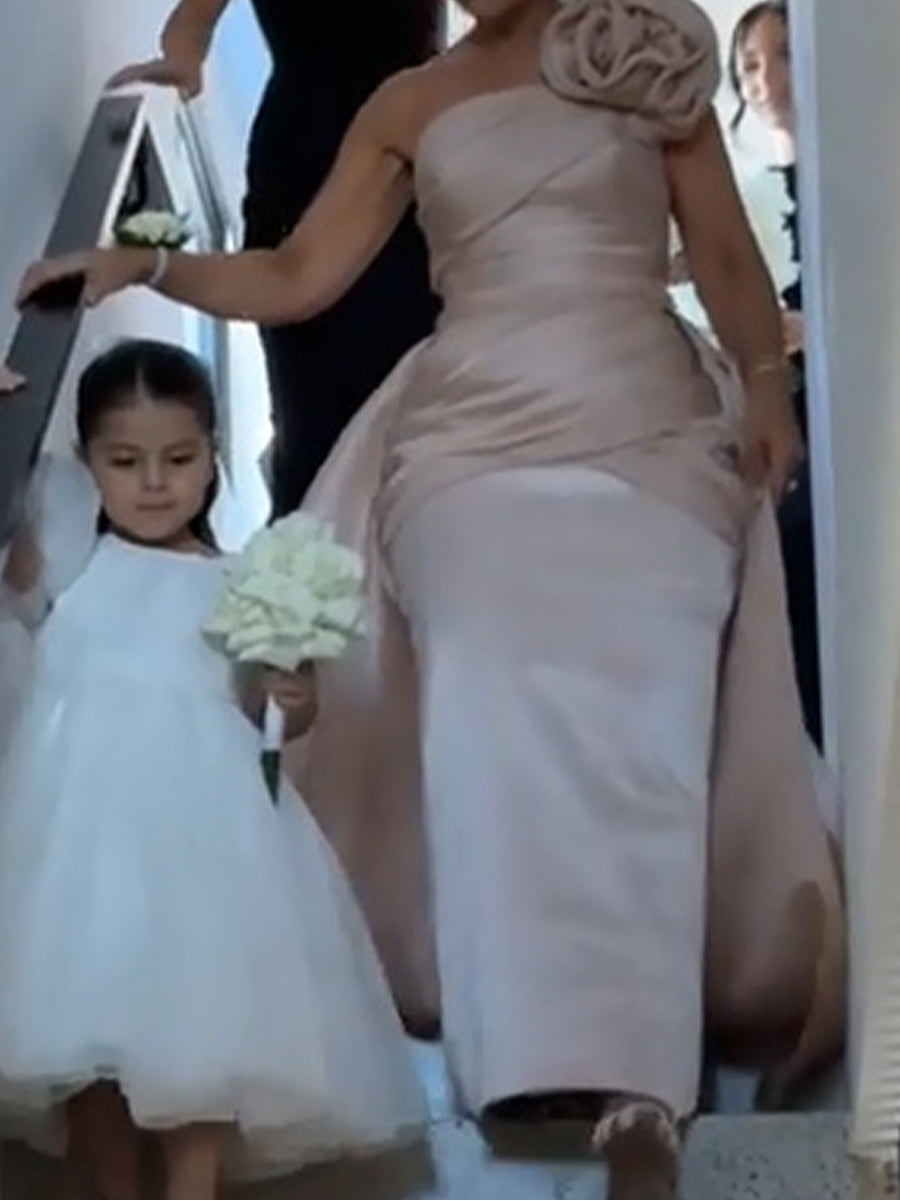 Sheath/Column One-Shoulder Flower Floor-Length Silk Like Satin Mother of the Bride Dresses