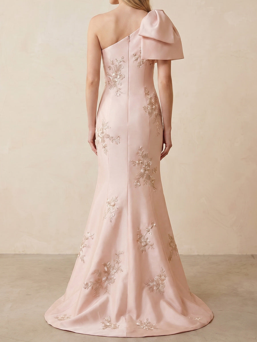 Sheath/Column One-Shoulder Bow Floor-Length Chiffon Mother of the Bride Dresses