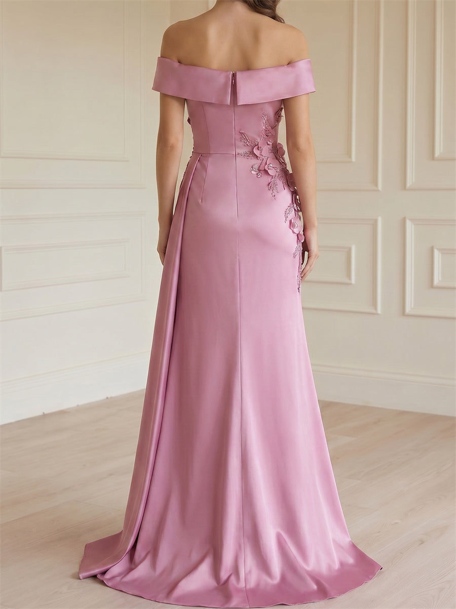 Sheath/Column Straight Flower Floor-Length Satin Mother of the Bride Dresses