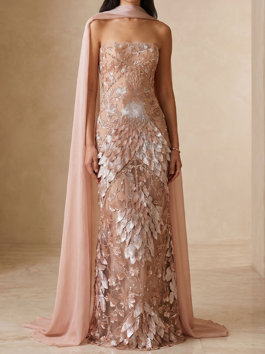 Sheath/Column Straight Sequin Floor-Length Chiffon Mother of the Bride Dresses