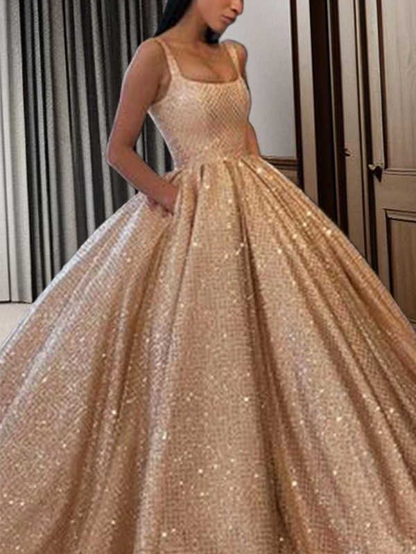 Ball-Gown Square Pleated Floor-Length Dress