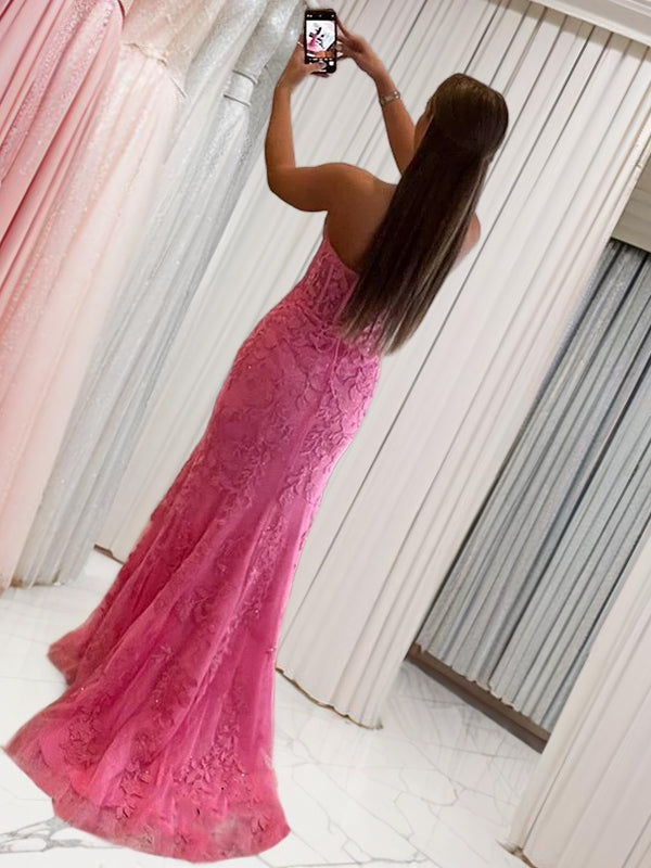Sheath Sweetheart Appliques Lace Sweep Train Tulle Dress