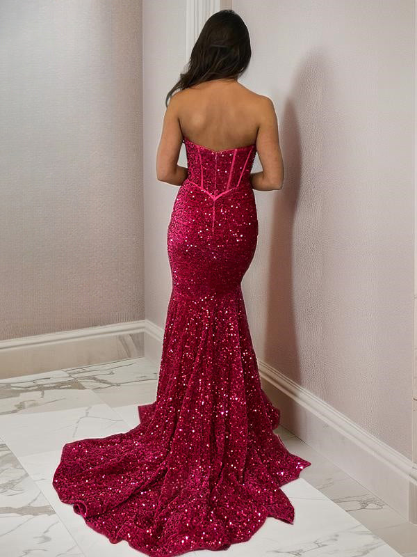 Sheath Sweetheart Sequin Court Train Velvet Sequins Dress