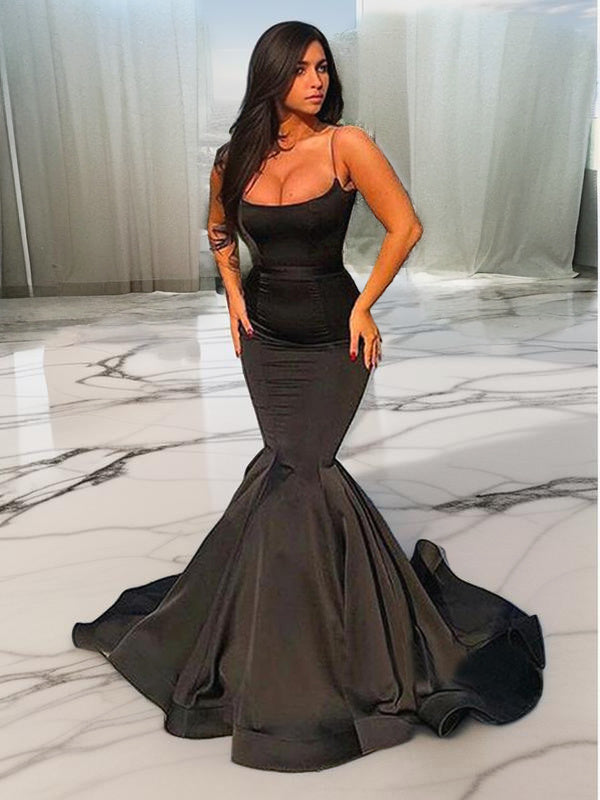 Mermaid Spaghetti Straps Sweep Train Satin Dress