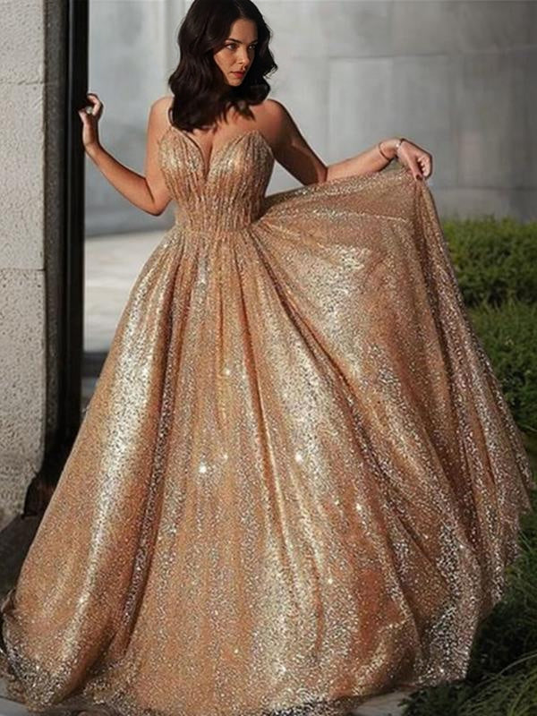 A-line Spaghetti Straps Sequin Court Train Tulle Dress