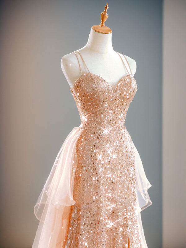A-line V-neck Sweep Train Dress