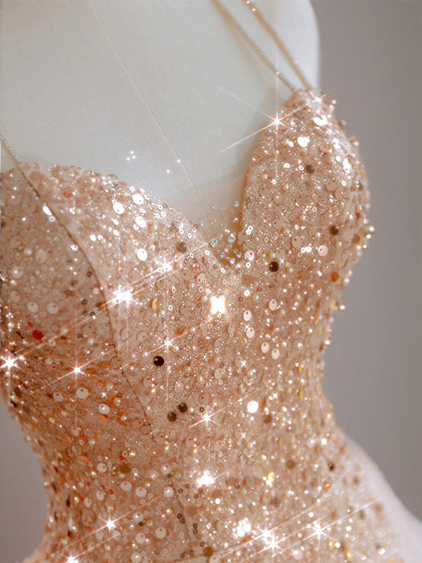 A-line V-neck Sweep Train Dress