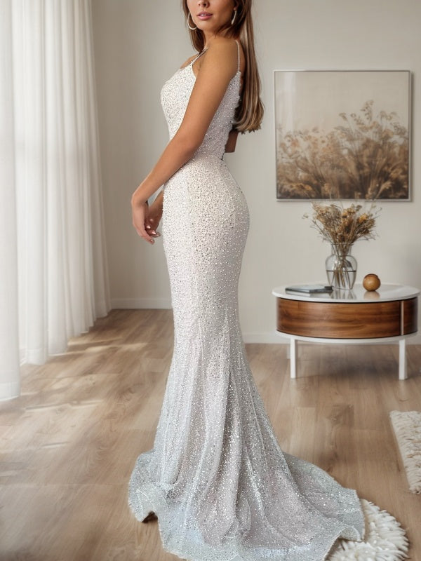 Sheath Straps Sweep Train Dress