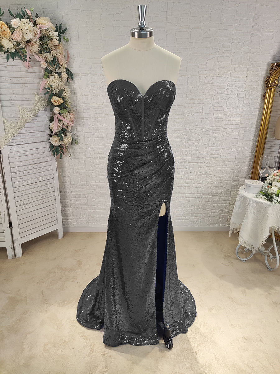 Sheath Sweetheart Pleated Sweep Train Sequins Corset Dress