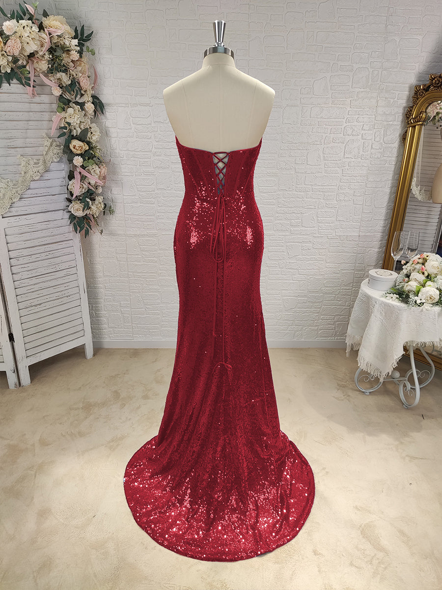 Sheath Sweetheart Pleated Sweep Train Sequins Corset Dress