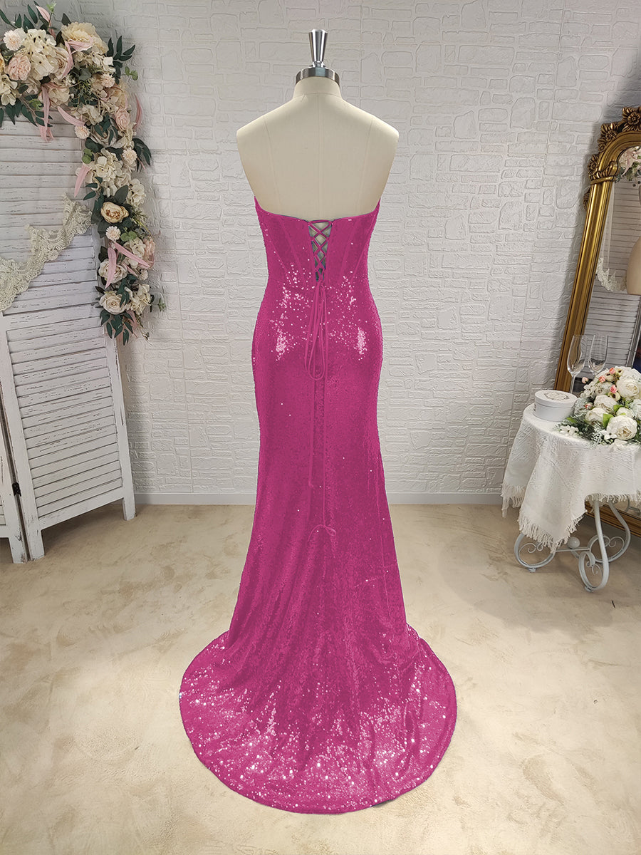 Sheath Sweetheart Pleated Sweep Train Sequins Corset Dress