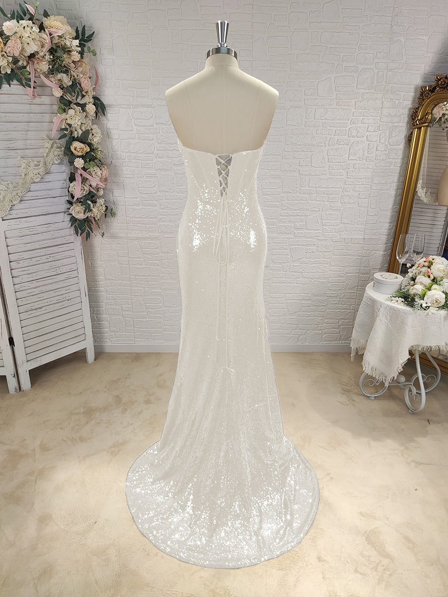 Sheath Sweetheart Pleated Sweep Train Sequins Corset Dress