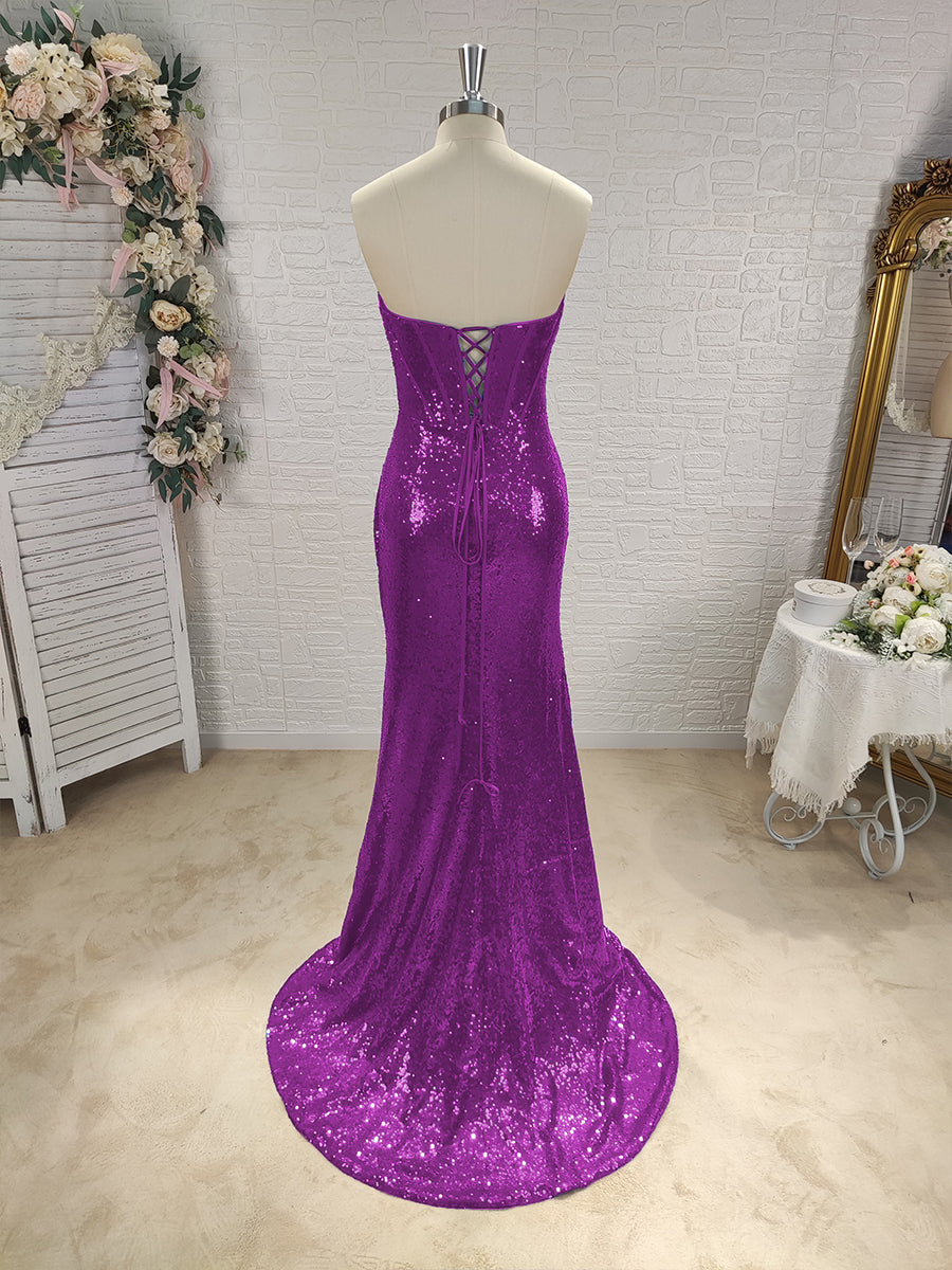 Sheath Sweetheart Pleated Sweep Train Sequins Corset Dress