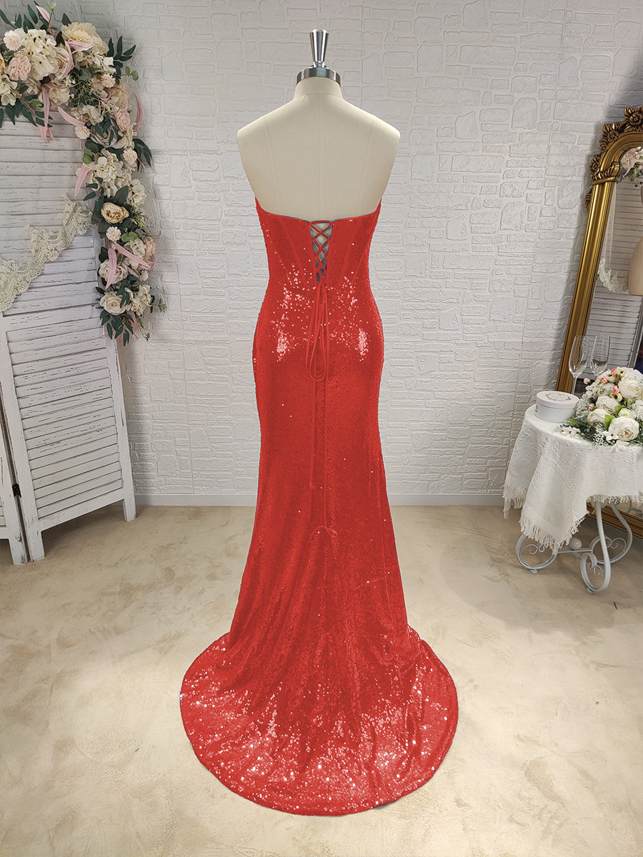 Sheath Sweetheart Pleated Sweep Train Sequins Corset Dress