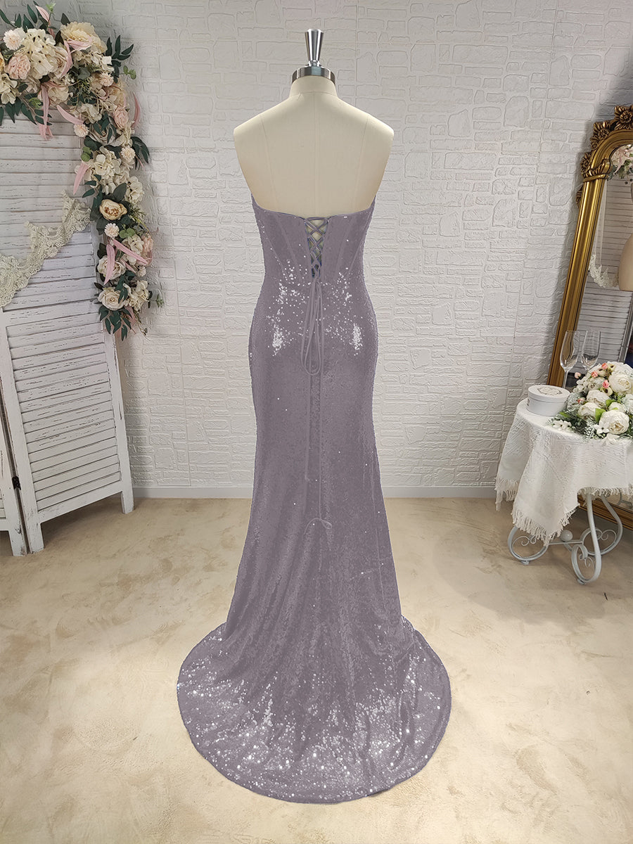 Sheath Sweetheart Pleated Sweep Train Sequins Corset Dress