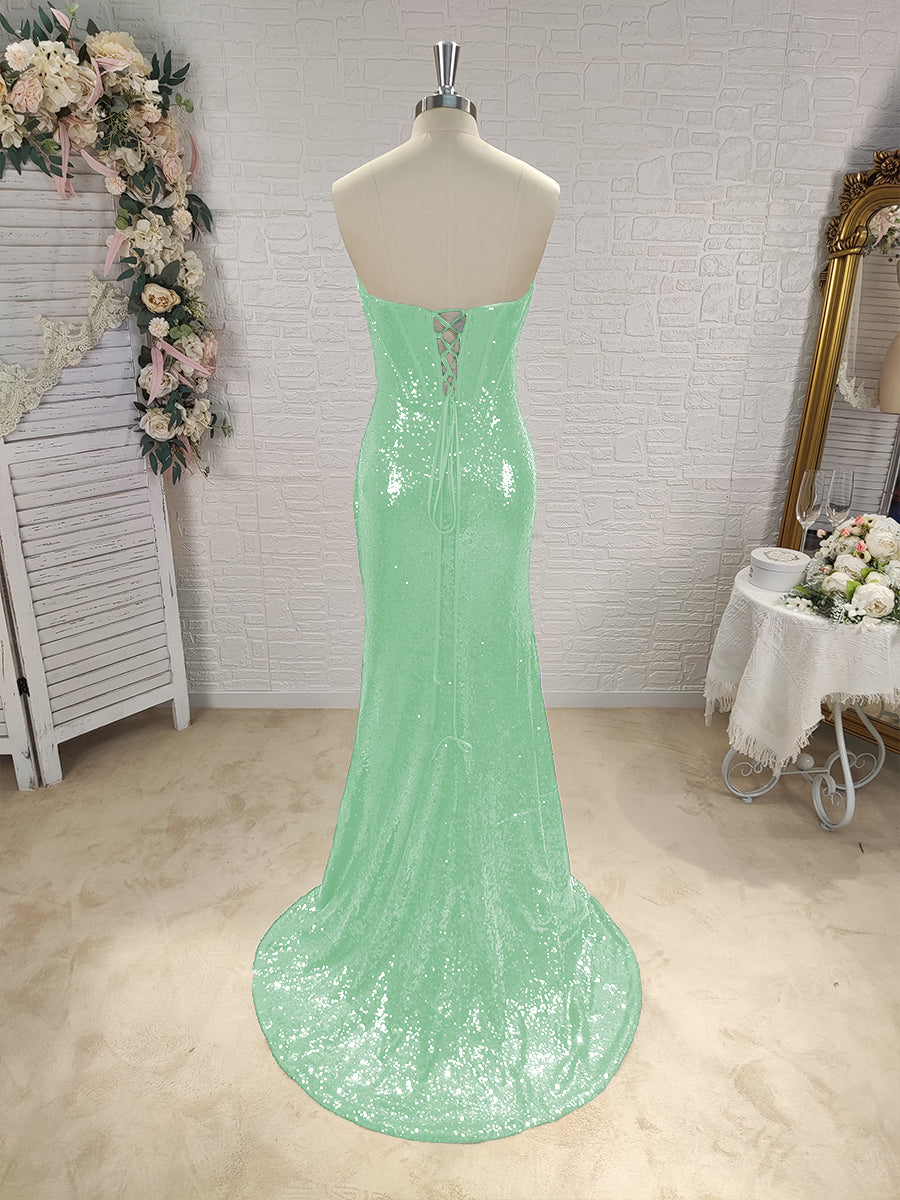Sheath Sweetheart Pleated Sweep Train Sequins Corset Dress