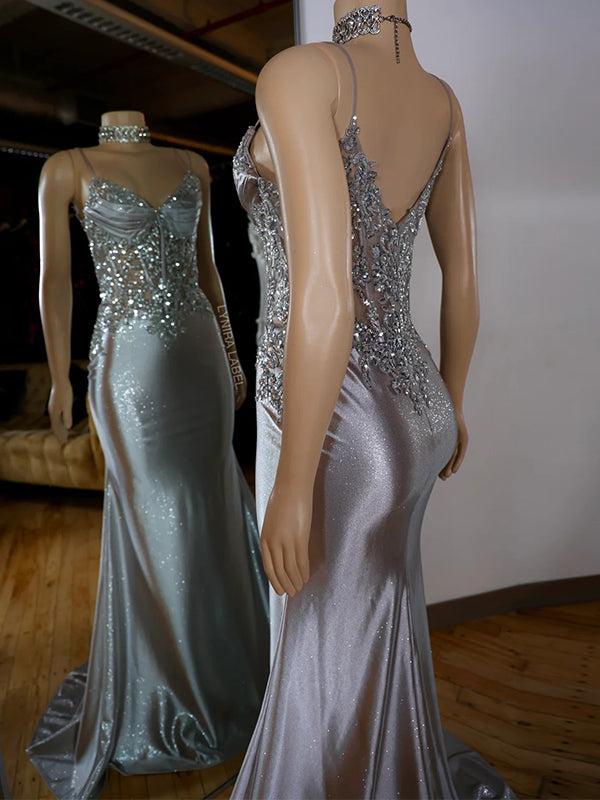 Sheath V-neck Appliques Lace Sweep Train Corset Dress