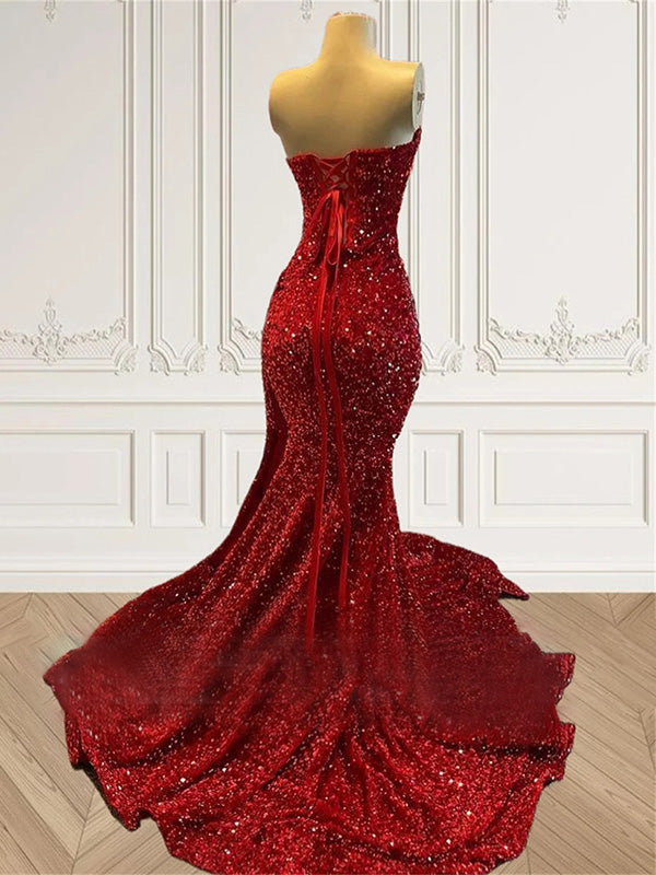 Sheath Sweetheart Rhinestone Court Train Dress
