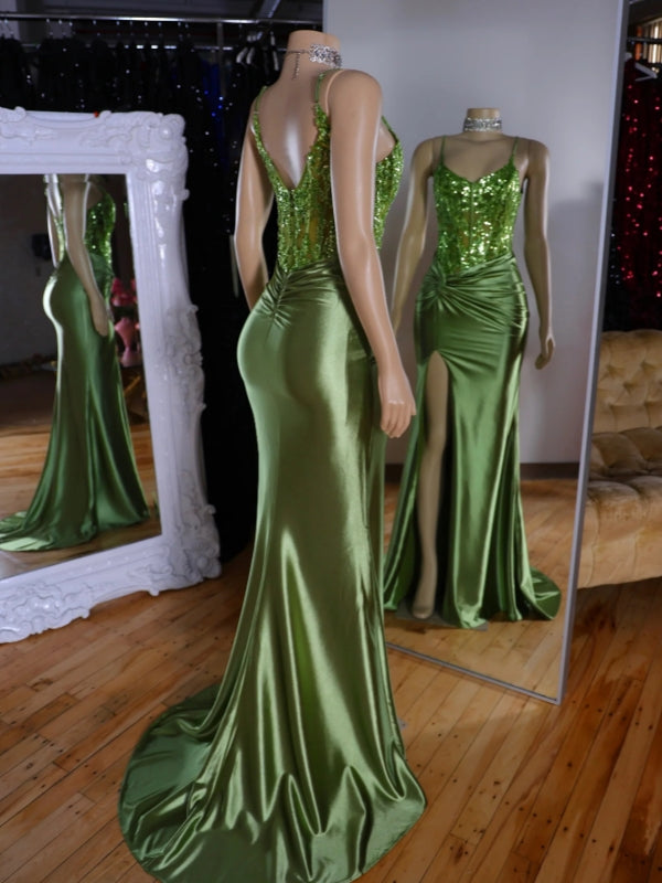 Sheath V-neck Appliques Lace Sweep Train Silk Like Satin Corset Dress
