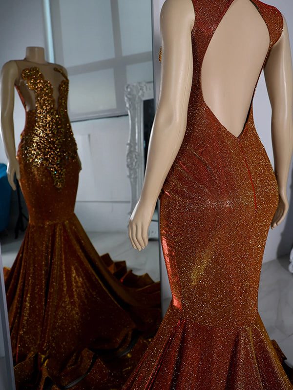 Mermaid Illusion Beading Court Train Dress