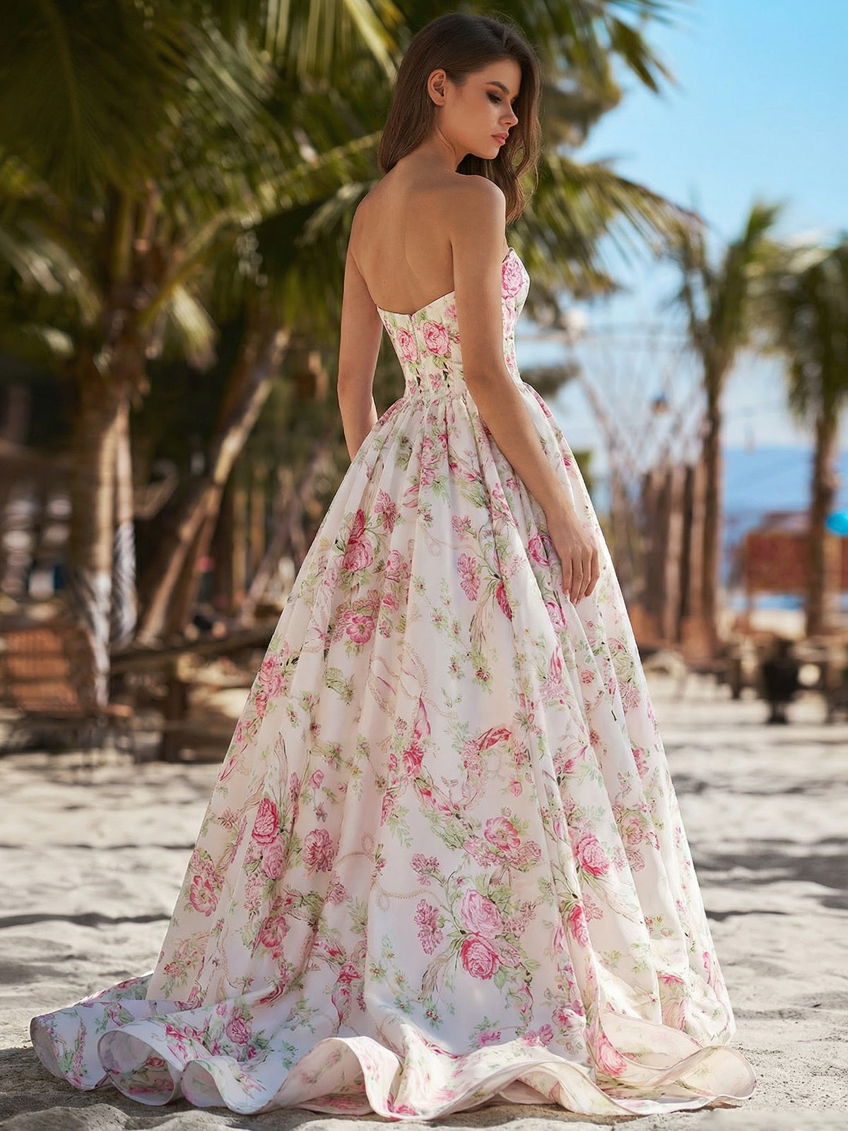 A-line Straight Bow Sweep Train Other Corset Prom Dress