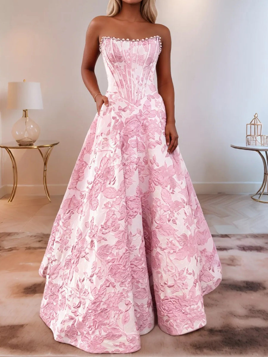 A-line Straight Rhinestone Sweep Train Other Corset Prom Dress