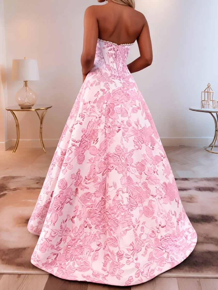 A-line Straight Rhinestone Sweep Train Other Corset Prom Dress