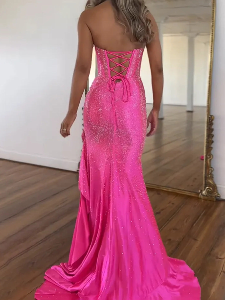 Sheath Straight Sequin Sweep Train Corset Prom Dress