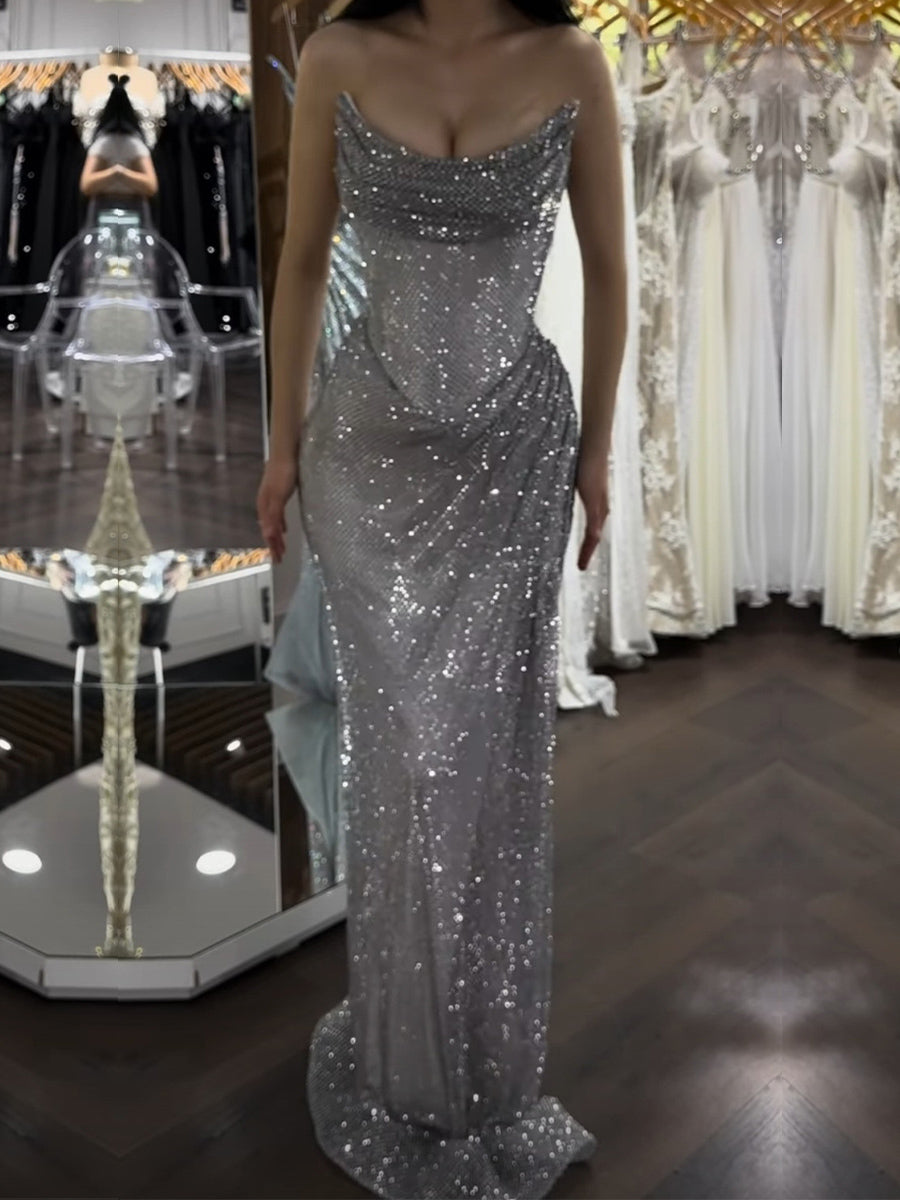 Sheath Straight Pleated Floor-Length Prom Dress