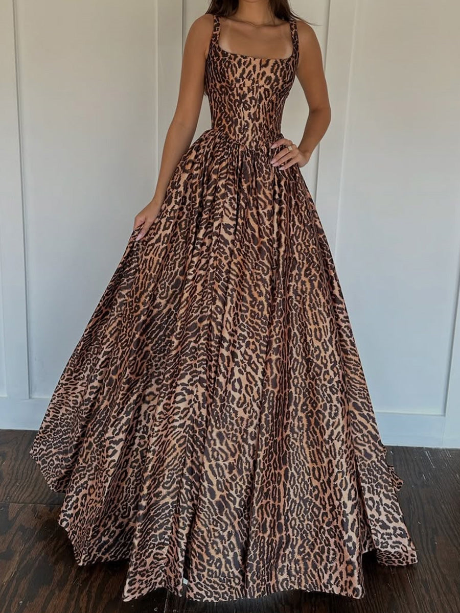 A-line Square Ruffles Floor-Length Corset Prom Dress