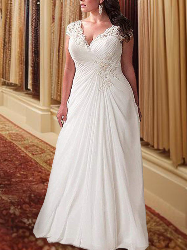 Wedding Dress Empire White Sweetheart Short Sleeves Lace Sweep Train Chiffon