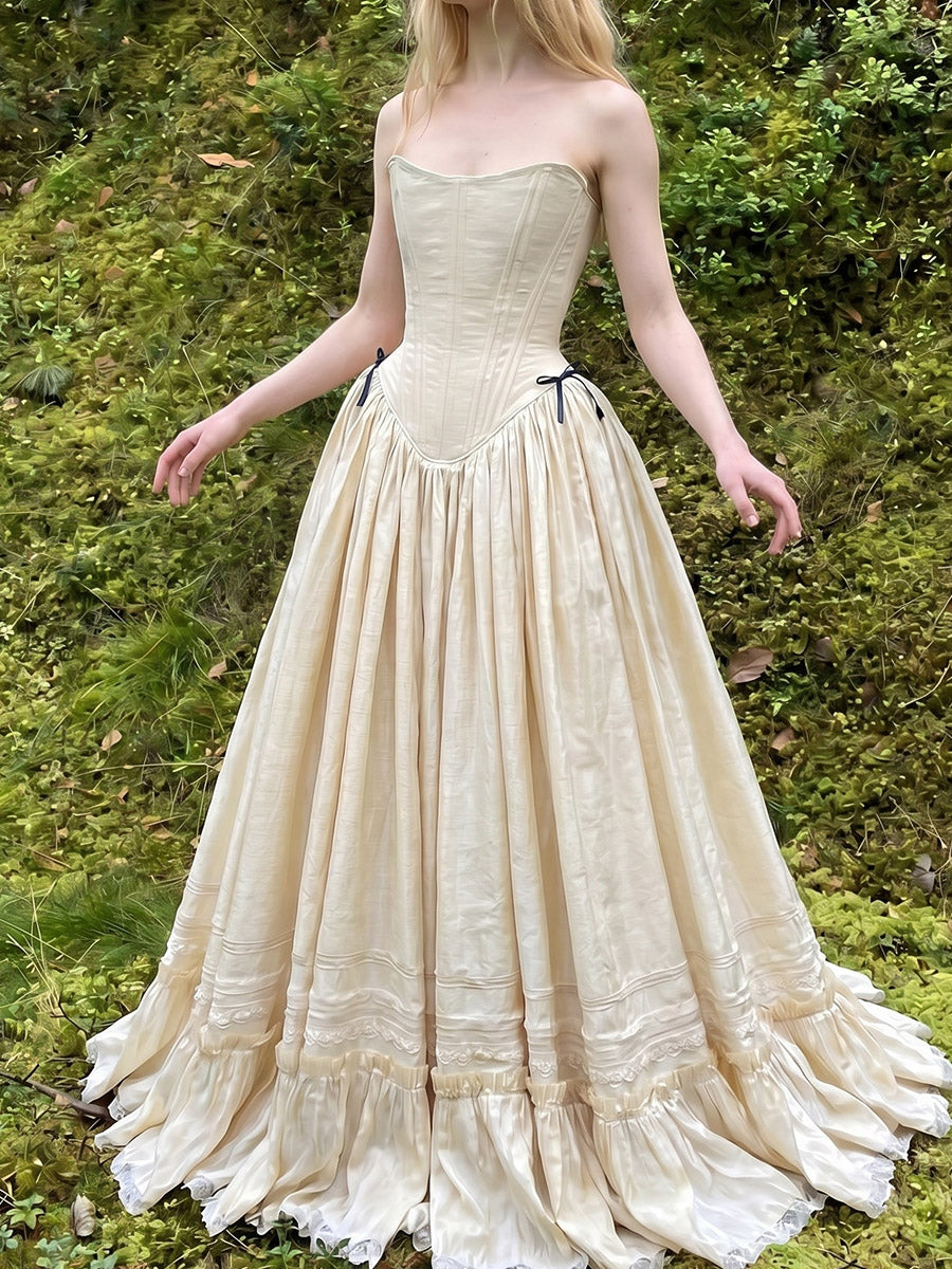 A-line/Princess Scoop Bow Floor-Length Stretch Crepe Wedding Dresses