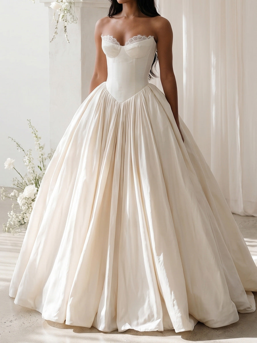 A-line/Princess Straight Sweep Train Satin Wedding Dresses