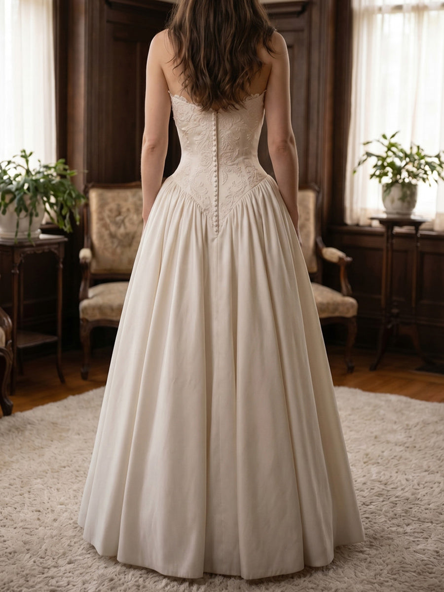 A-line/Princess Sweetheart Ruffles Floor-Length Satin Wedding Dresses