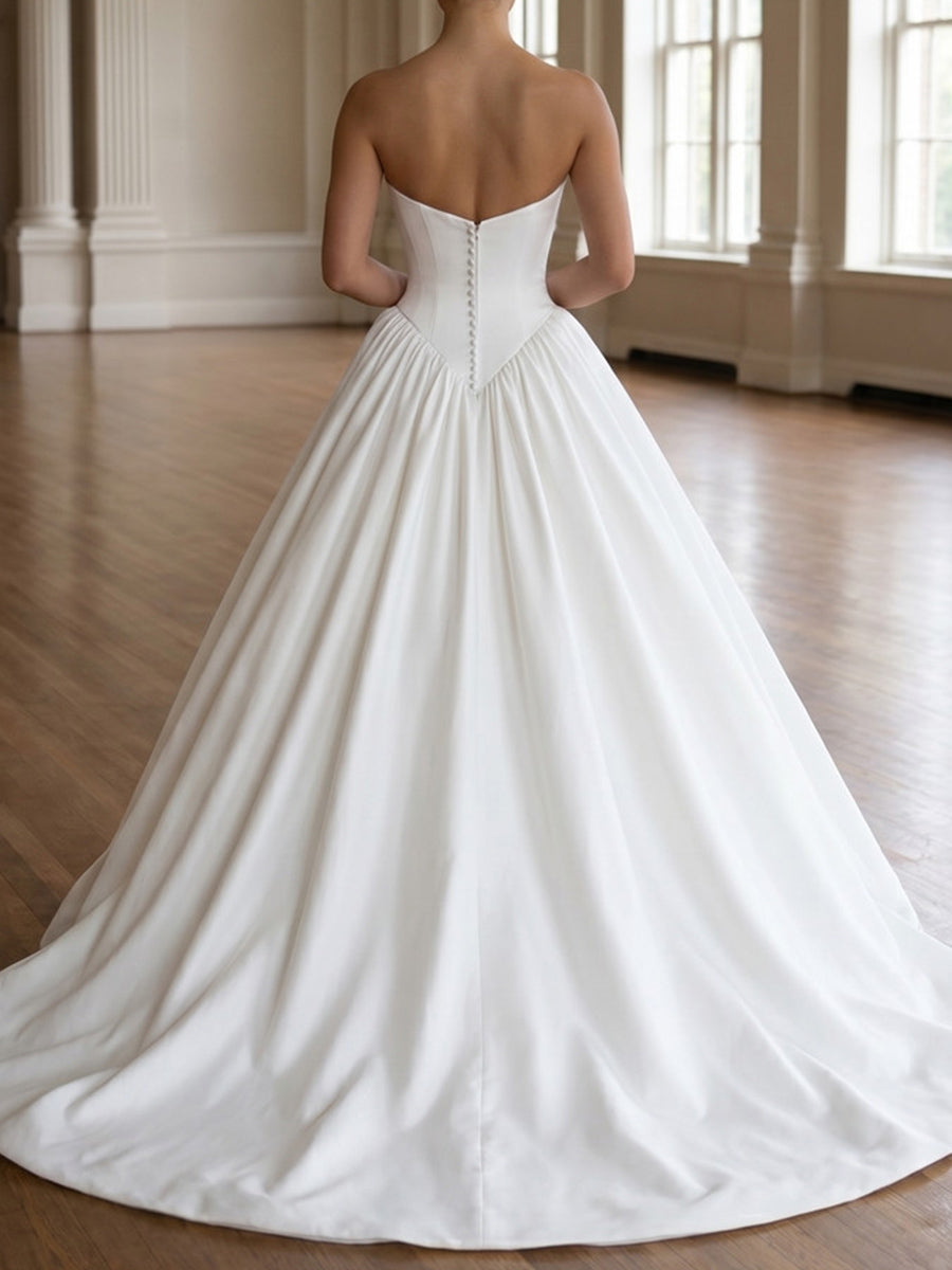 A-line/Princess Straight Court Train Satin Wedding Dresses