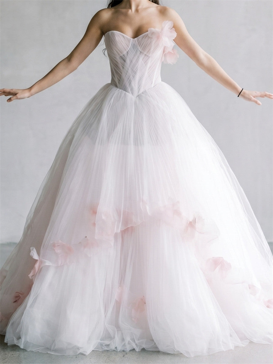 A-line/Princess Straight Flower Sweep Train Wedding Dresses