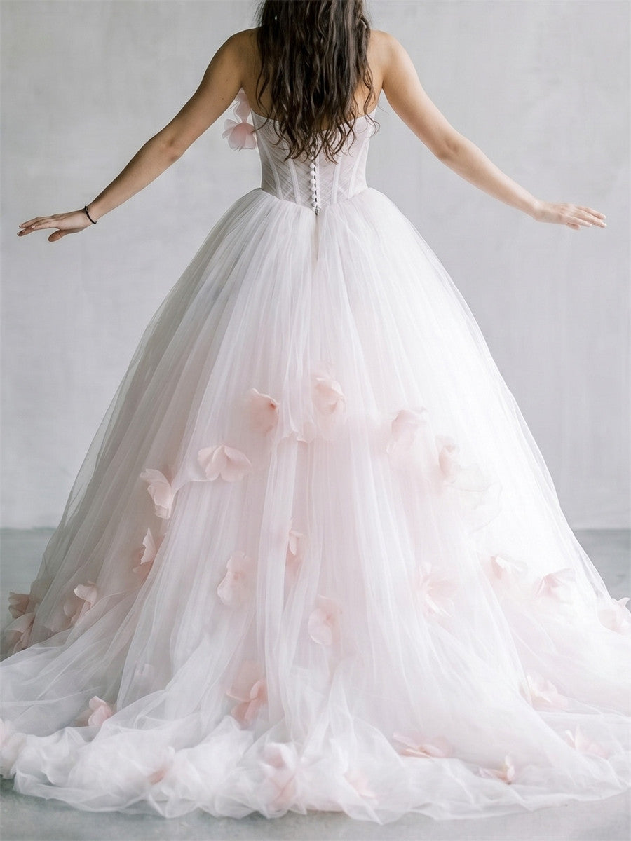 A-line/Princess Straight Flower Sweep Train Wedding Dresses