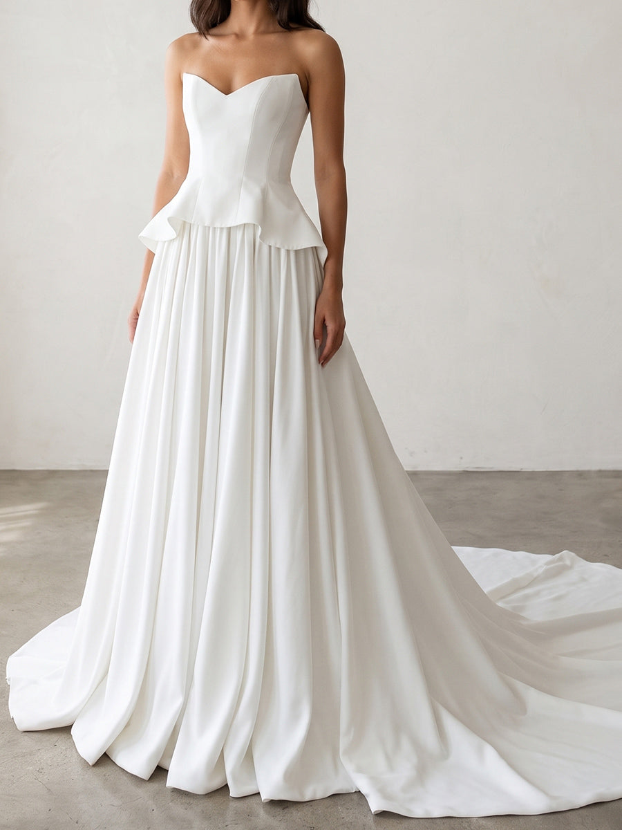A-line/Princess Sweetheart Pleated Court Train Stretch Crepe Wedding Dresses