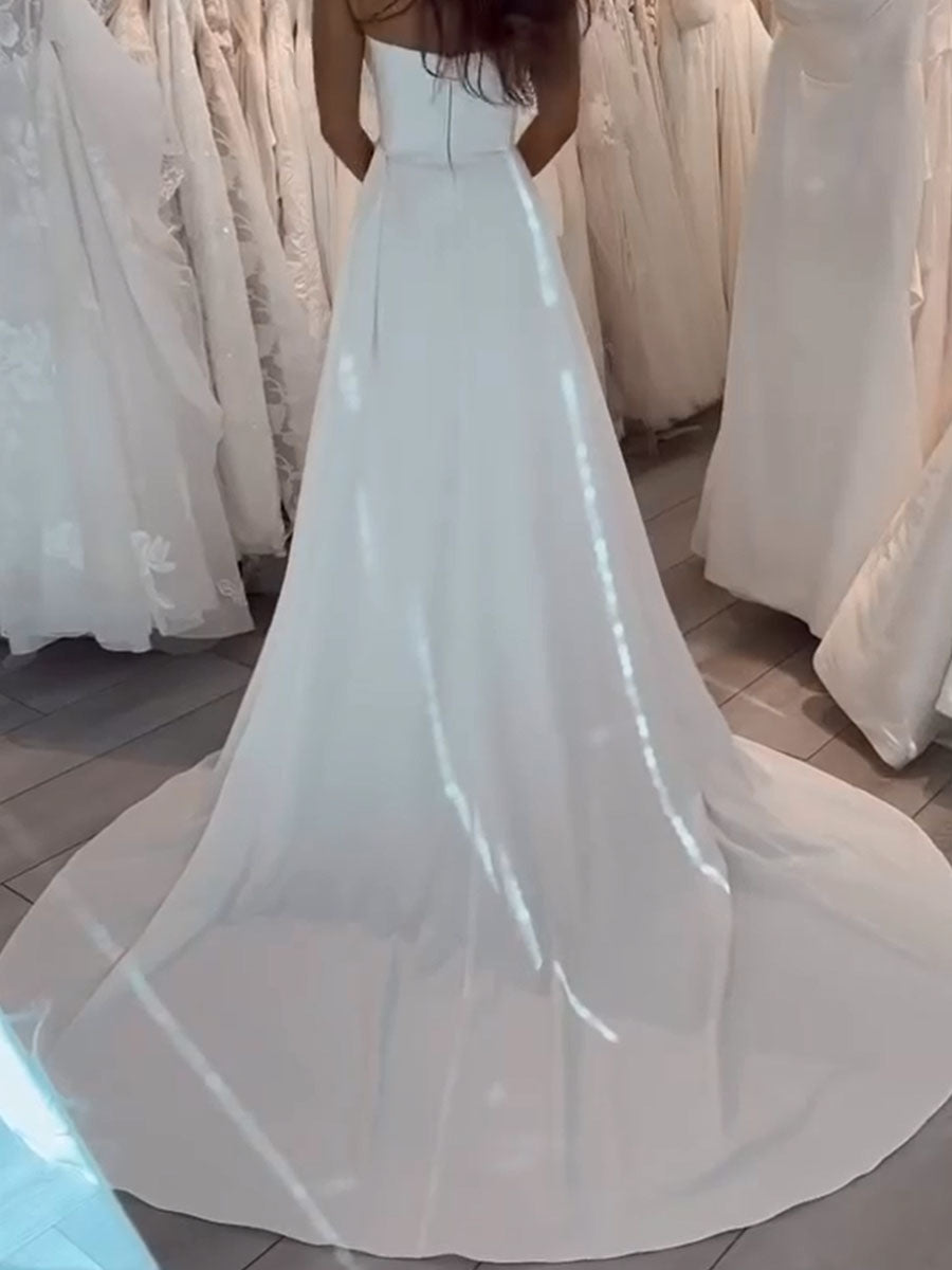 A-line/Princess Sweetheart Pleated Chapel Train Stretch Crepe Wedding Dresses