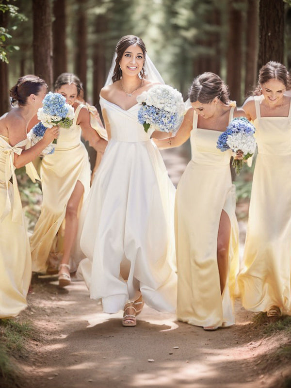 A-line Straps Floor-Length Silk like Satin Bridesmaid Dress