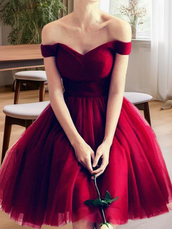 A-line Off-the-Shoulder Ruffles Short/Mini Tulle Dress