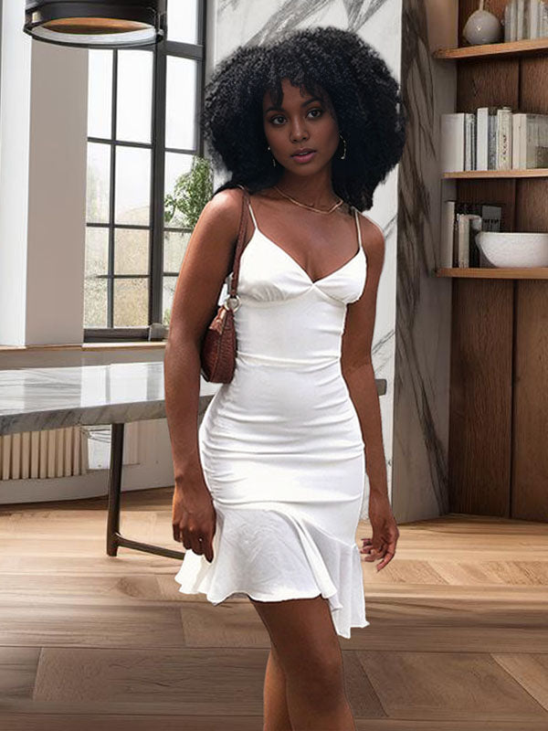 Sheath V-neck Ruffles Short/Mini Jersey Dress