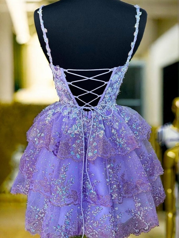 A-line Spaghetti Straps Appliques Lace Short/Mini Lace Corset Dress