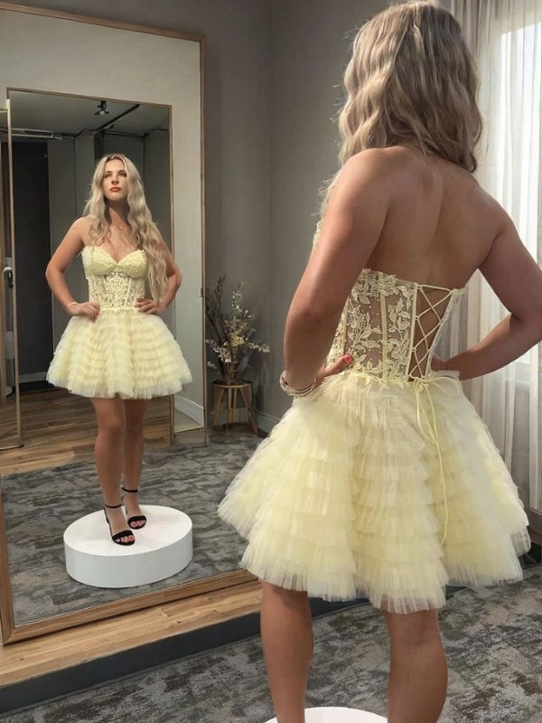 A-line Sweetheart Appliques Lace Short/Mini Tulle Corset Dress