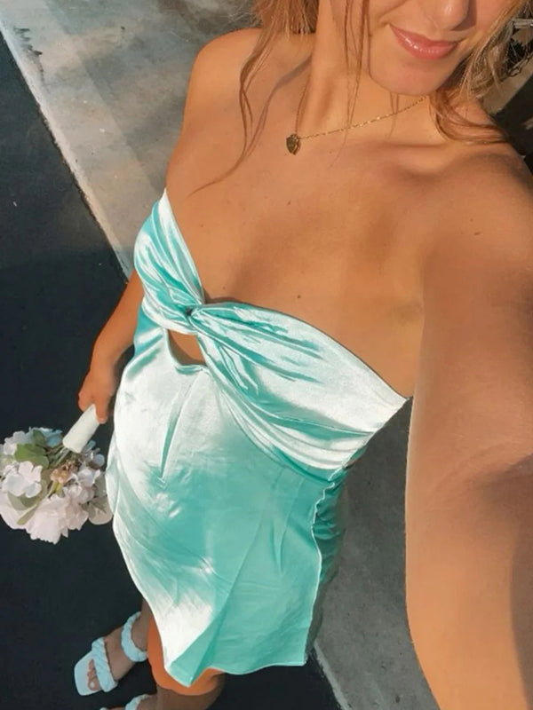 Sheath Sweetheart Pleated Short/Mini Silk Like Satin Dress