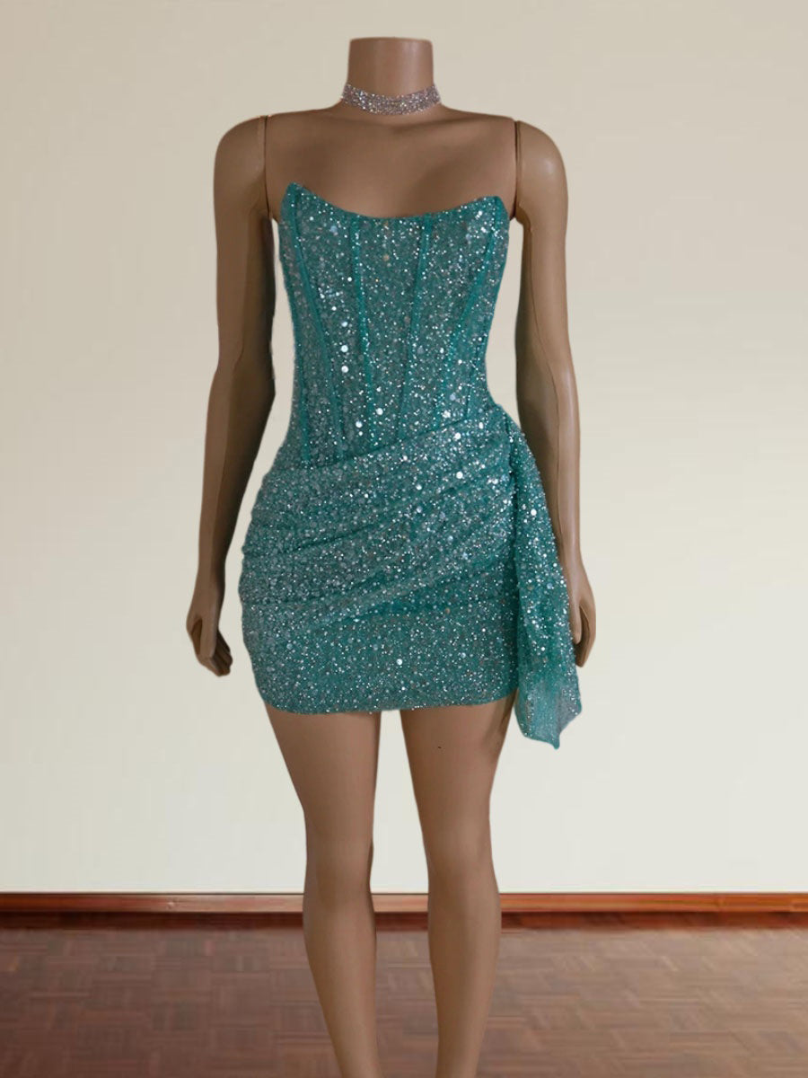 Sheath Straight Sequin Short/Mini Corset Dress